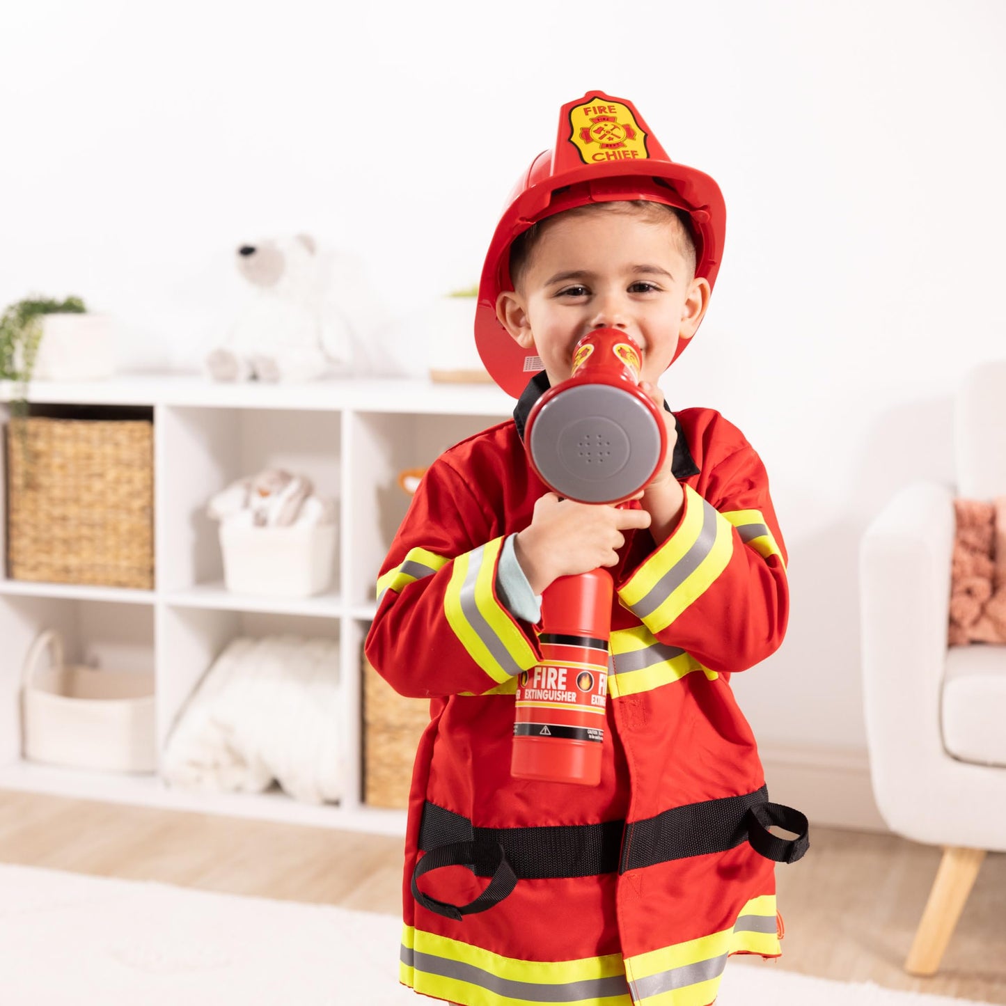 Melissa & Doug Fire Chief Costume Set − Dress Up & Role Play for Boys & Girls | With Extinguisher, Helmet, Badge, Bullhorn & Jacket | Age 3+