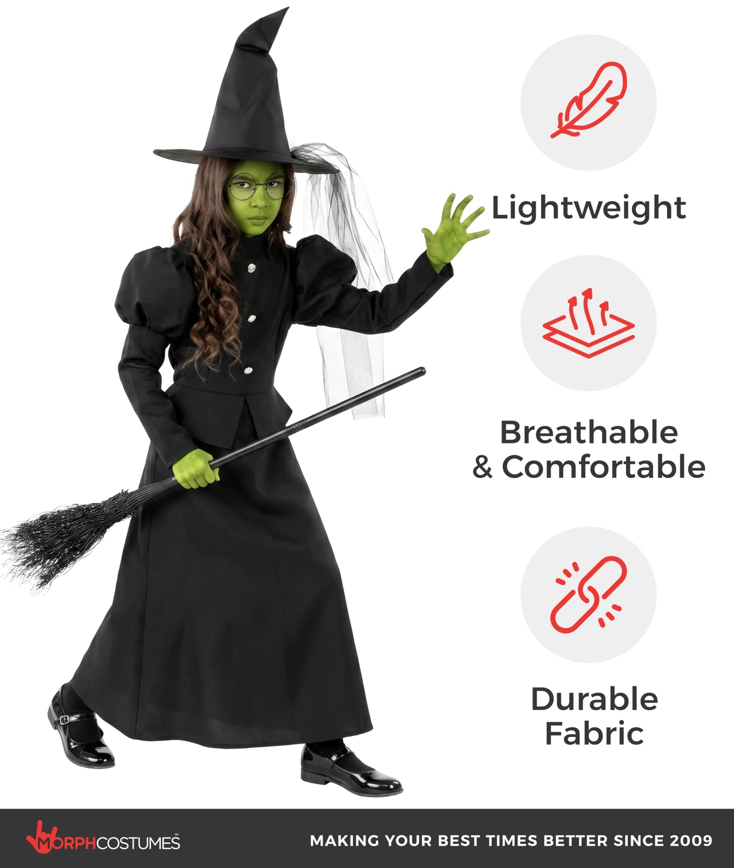 Morph Wicked Witch Costume For Girls, Kids Witch Dress, Wicked Halloween Costumes For Kids L