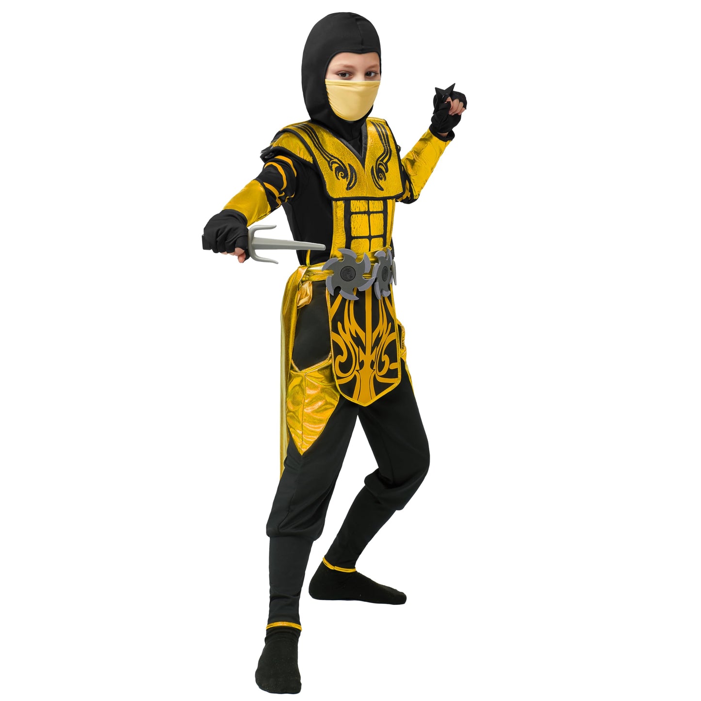 Spooktacular Creations Halloween dress up for Child Boy Golden Ninja costume (Large (10-12 yrs))