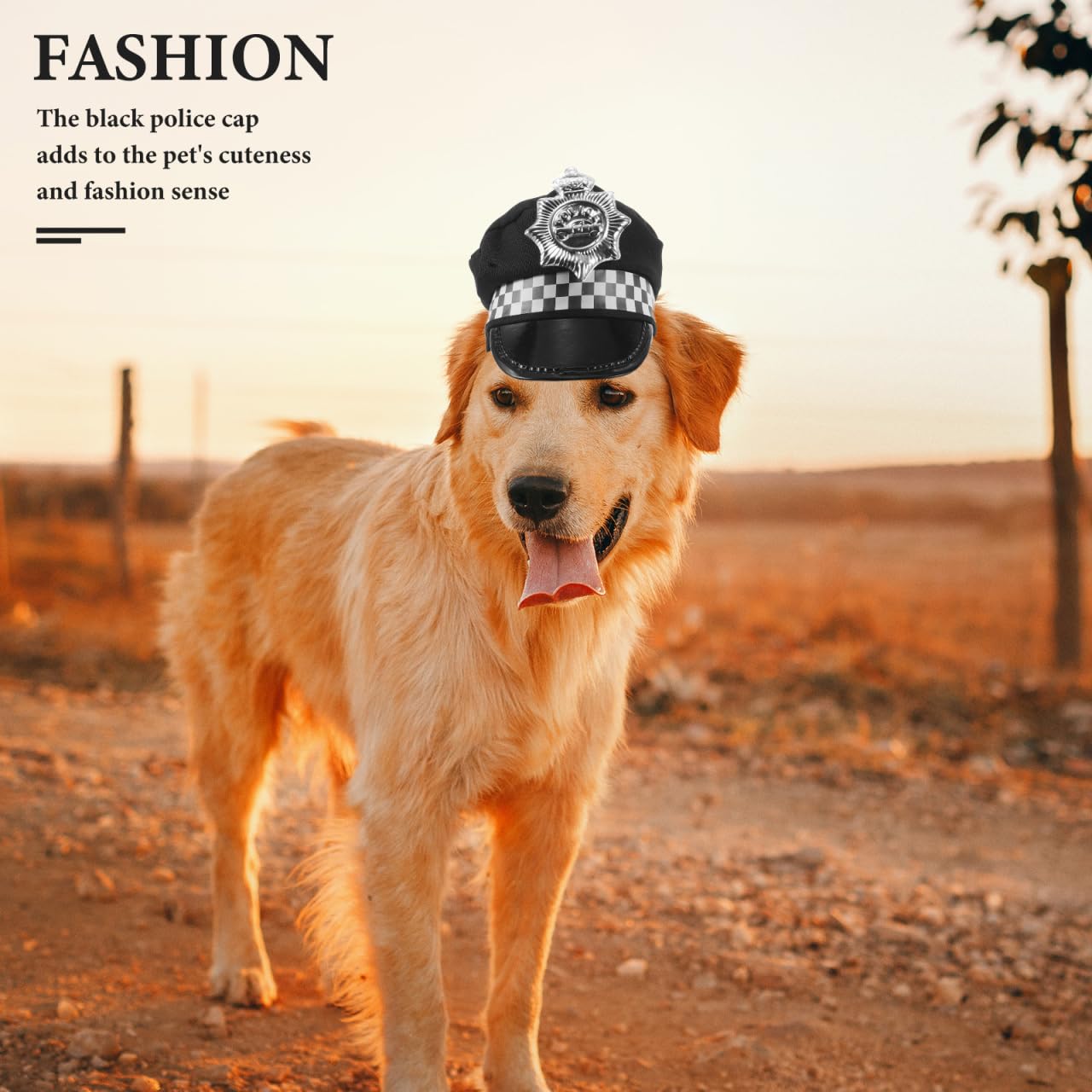 Adjustable Pet Police Hat with Neck Strap Dog Cat Costume Accessory