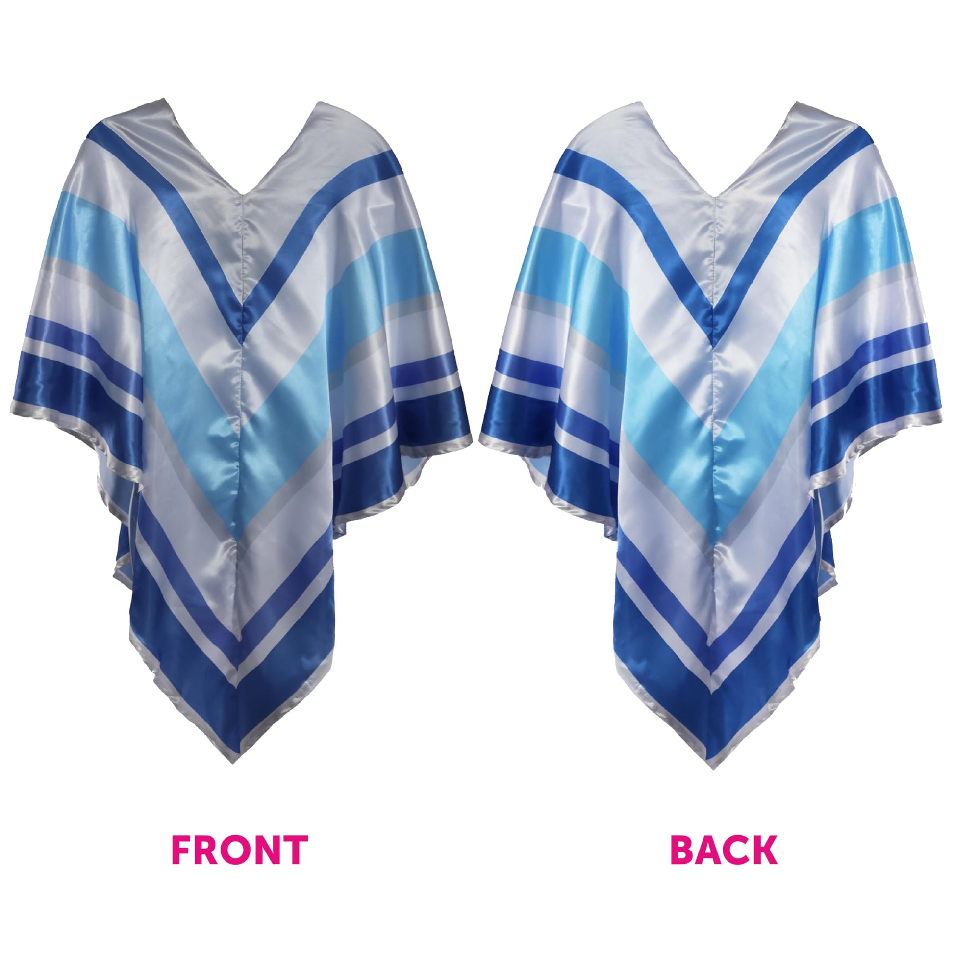 Adults 70s Pop Poncho - Silver Poncho with Dark and Light Blue (image 5)