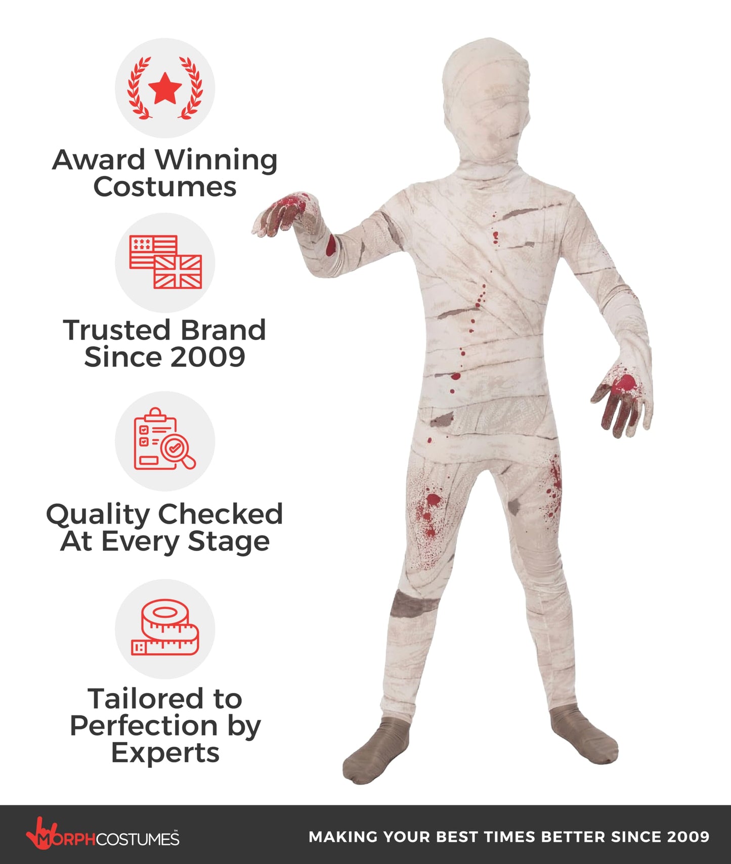 Morph Mummy Halloween Costume for Kids, Scary Mummy Outfit, Boys Halloween Costumes, Fun Dress-Up for Parties, Small