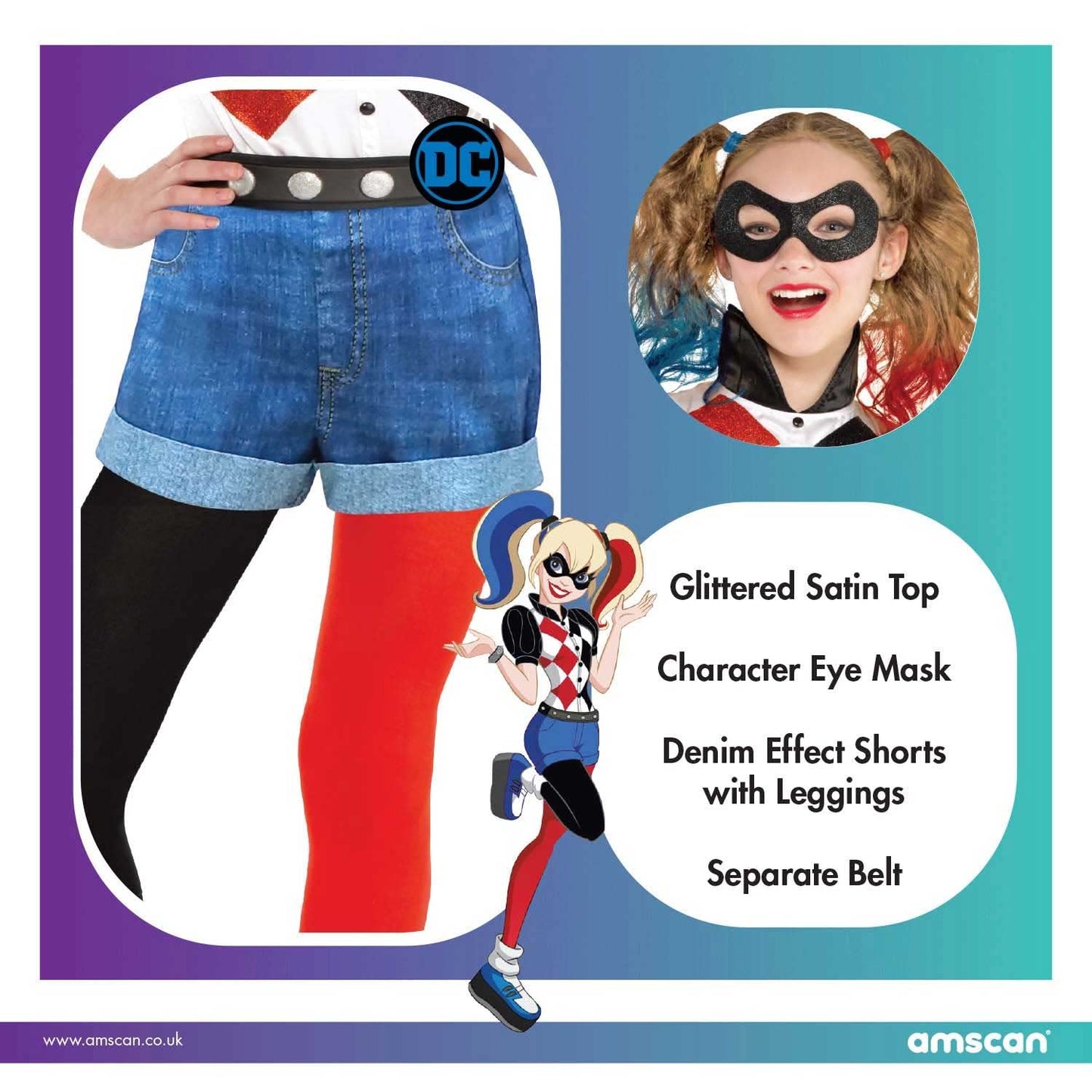 Amscan 9906095 Girls Classic Official Licensed Warner Bros Harley Quinn Child Kids Fancy Dress Costume (8-10 Years)