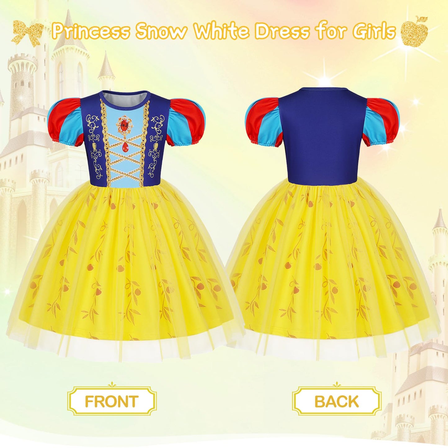 Berich Yellow Princess Costumes for Girls Dressing up Clothes Kids Halloween Christmas Outfits World Book Day Costumes Princess Dress up for Girls 5-6 Years(Yellow,130)