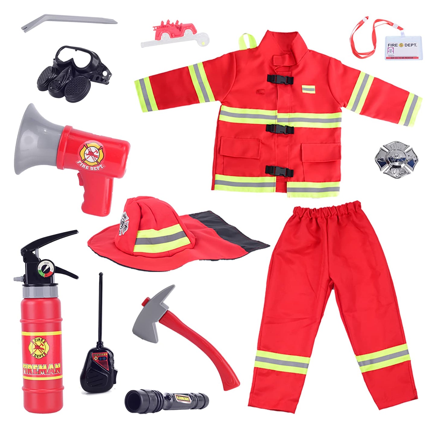 Lesheng space 13 piece Fireman Costume for Boys and Girls Fancy Dress for Kids & Toddlers Firefighter Dress-Up Toy Set Fire Chief Pretend Role Play for Kids Age 3 to 7