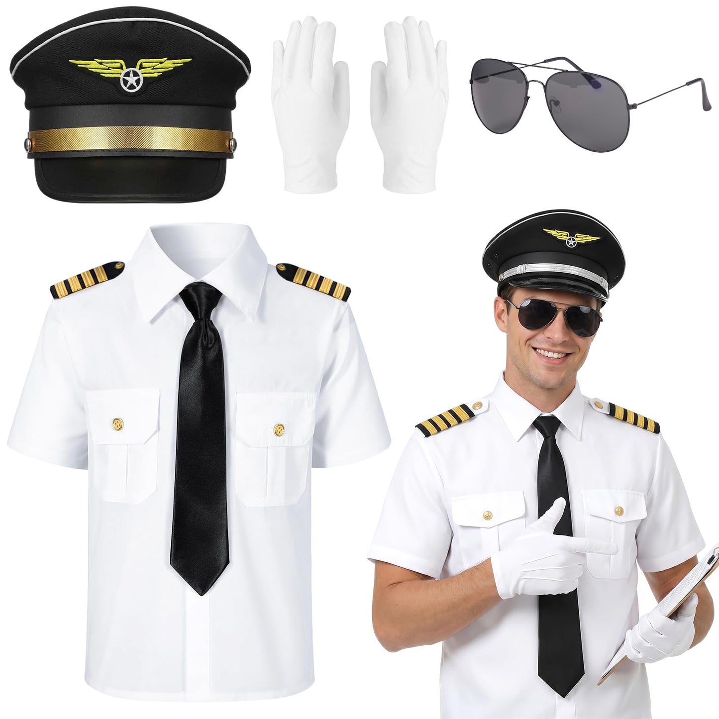 Pilot Fancy Dress Costume for Adults - Captain Outfit with Shirt
