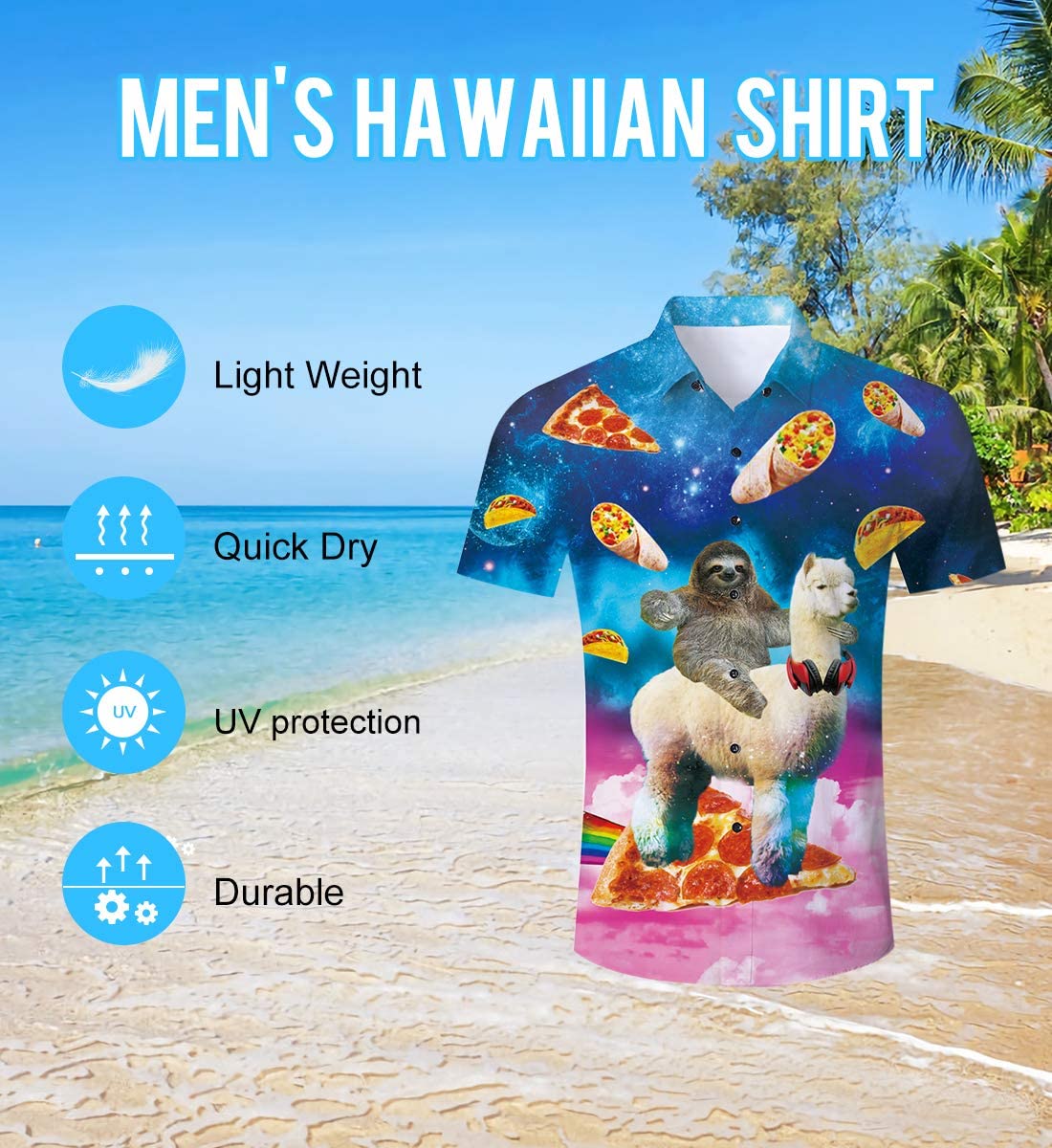 Hawaiian Shirt Funny Pizza Alpaca 3D Mens Shirts Short Sleeve