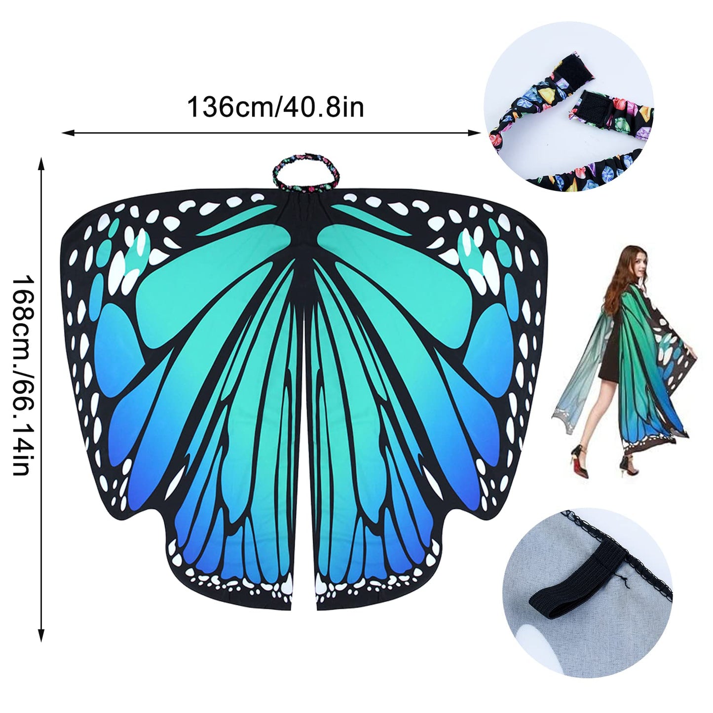 Adult Butterfly Wings Cape Fancy Dress Up Rainbow Butterfly Costume