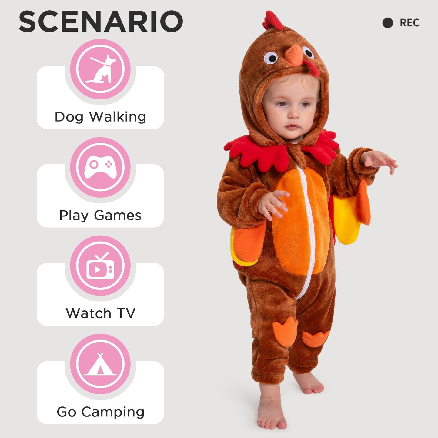 OLAOLA Toddler Onesie Unisex Soft Flannel Romper Baby Animal Costume Outfit Infant Cartoon Hooded Jumpsuit (Turkey, 18-24 Months)