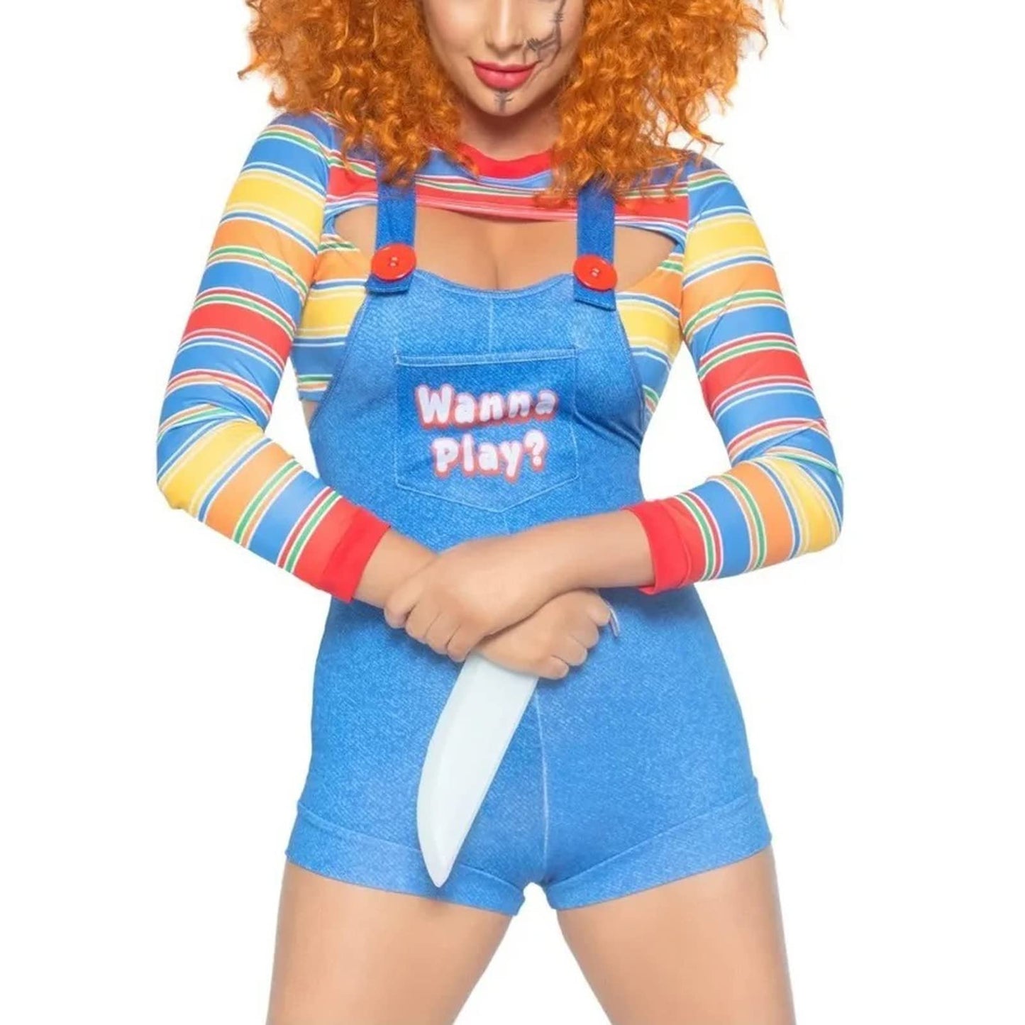 CocMouse Halloween Costumes for Women Scary Nightmare Killer Doll Costume Halloween Doll Clown Costume Sexy Cosplay Jumpsuit (C-Blue, L)