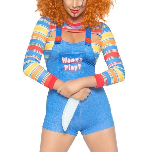 CocMouse Halloween Costumes for Women Scary Nightmare Killer Doll Costume Halloween Doll Clown Costume Sexy Cosplay Jumpsuit (C-Blue, L)