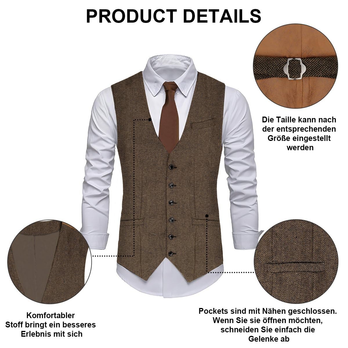 20s Costume Men's Vest with Accessories Braces - Magnifying Glass