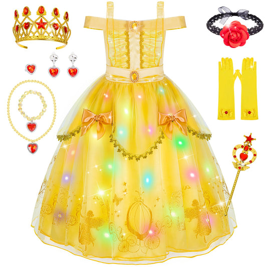 Yellow princess costume with light-up dress for girls