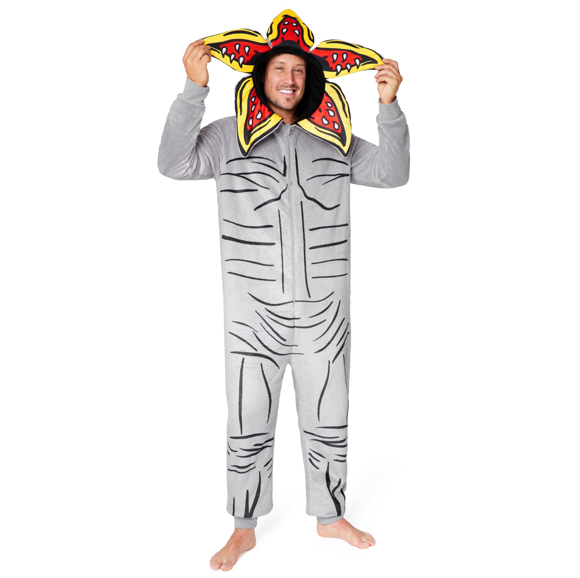 Fleece Onesie for Adults Teens Hooded Zip Up Lounge Wear S-2xl