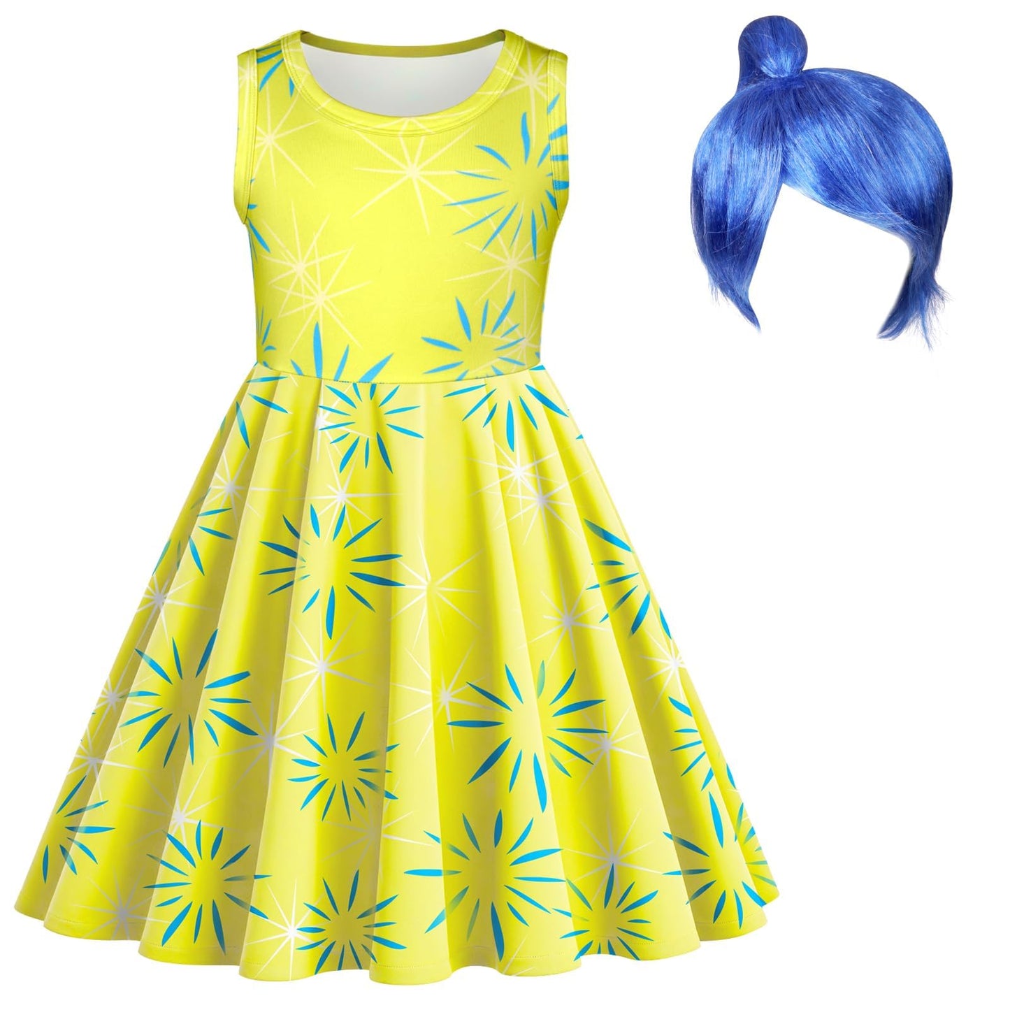 DiULi Girls Costume, Yellow Joy Princess Dress, Role Play Masquerade Sleeveless Dress, Suitable for Halloween Party Birthday Dress Up, with Wig(Yellow#150)