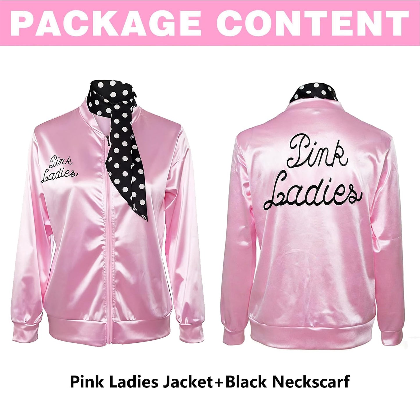 Amycute Women Pink Ladies Jacket 1950s Pink Satin Jacket Grease Fancy Dress