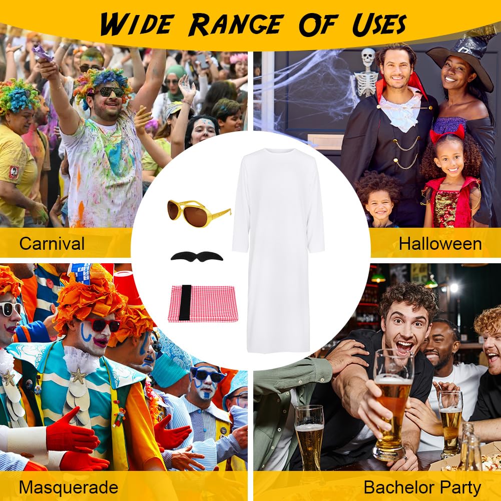 BSBUY Arab Sheik Costume Men White Sheik Robe Arabischen Gebetskleidung Middle Eastern Clothes Outfit Include Robe Hijab Eyeglasses Beard Halloween Christmas Party Birthday Cosplay Fancy Dress Up