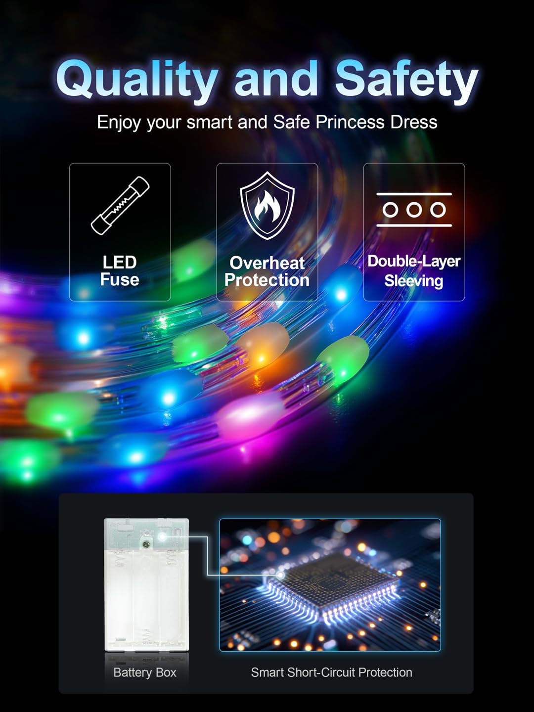 BLINGCOS Princess Costumes for Girls with RGB LED Lights, Princess Dress Music Sync & App Control, Girls Dress Up for Halloween, Christmas, World Book Day, 110
