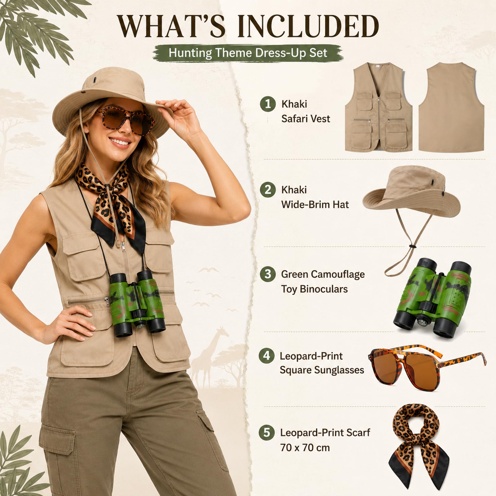 Safari Costume Set Safari Vest Outfit Adults with Safaris Hat (image 4)