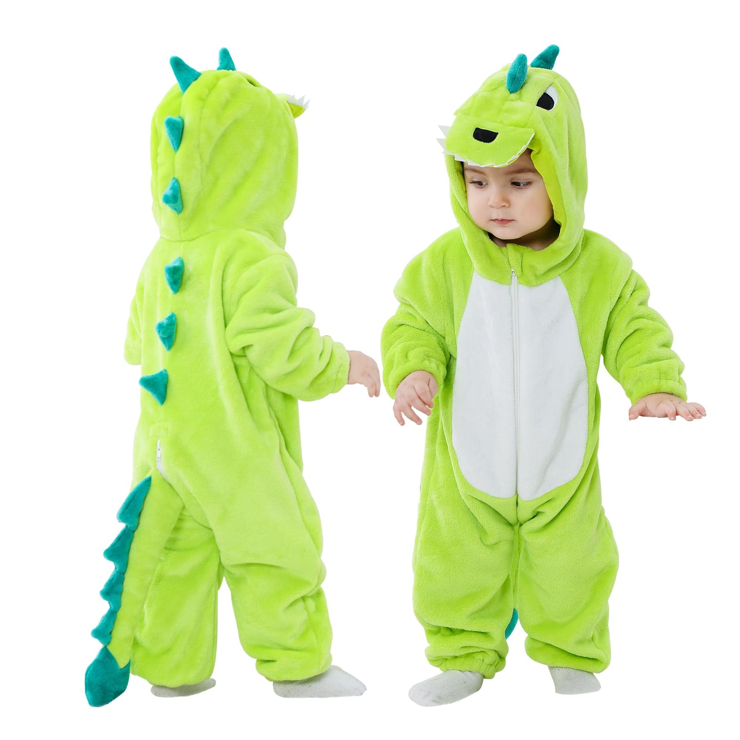 Doladola Unisex Baby Onesie Animal Cartoon Cat Jumpsuits Toddler's Hooded Rompers Outfit (2-3 Years,Green Dinosaur)