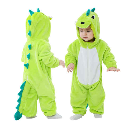 Doladola Unisex Baby Onesie Animal Cartoon Cat Jumpsuits Toddler's Hooded Rompers Outfit (2-3 Years,Green Dinosaur)