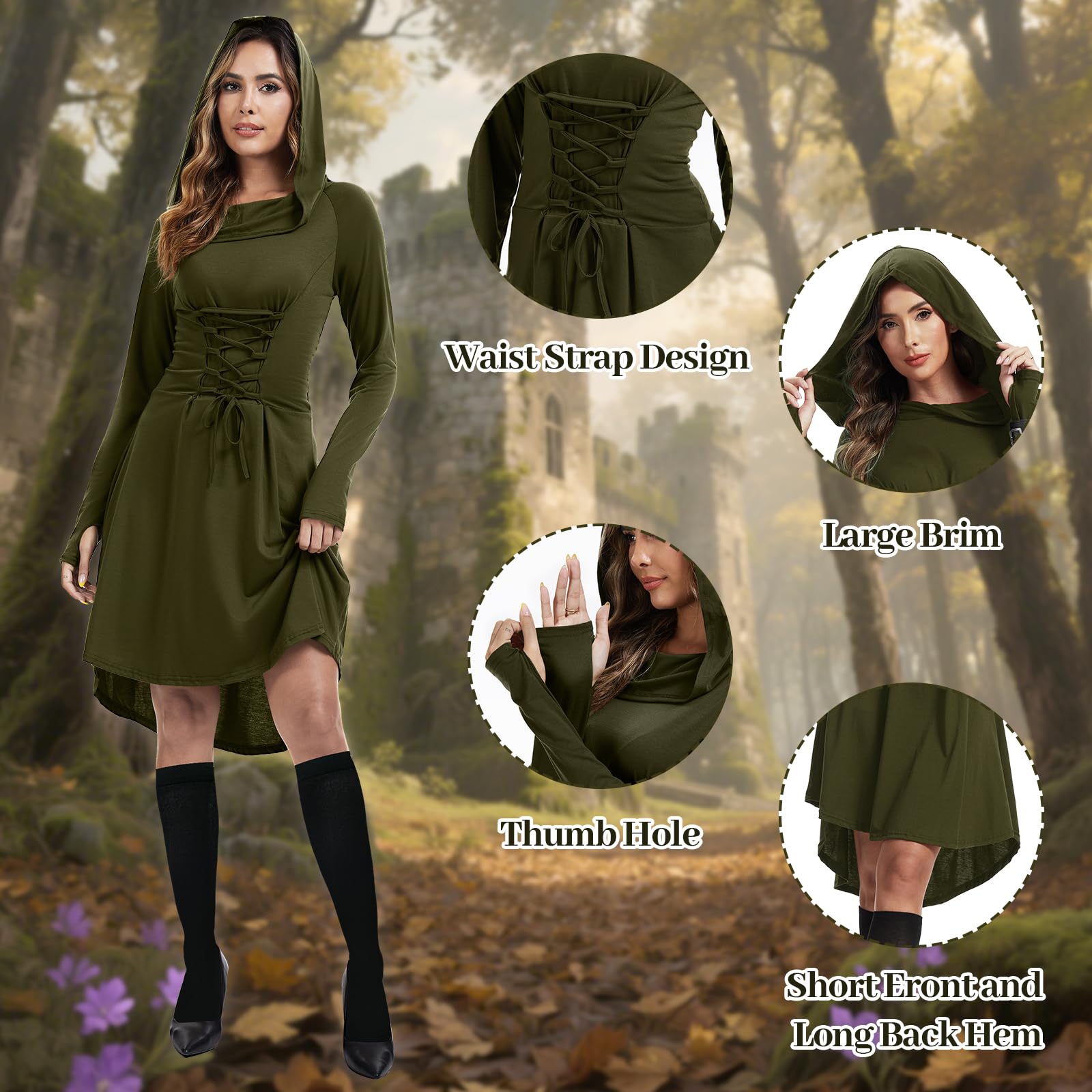 Women's Medieval Hooded Dress Renaissance Costume - Halloween (image 3)