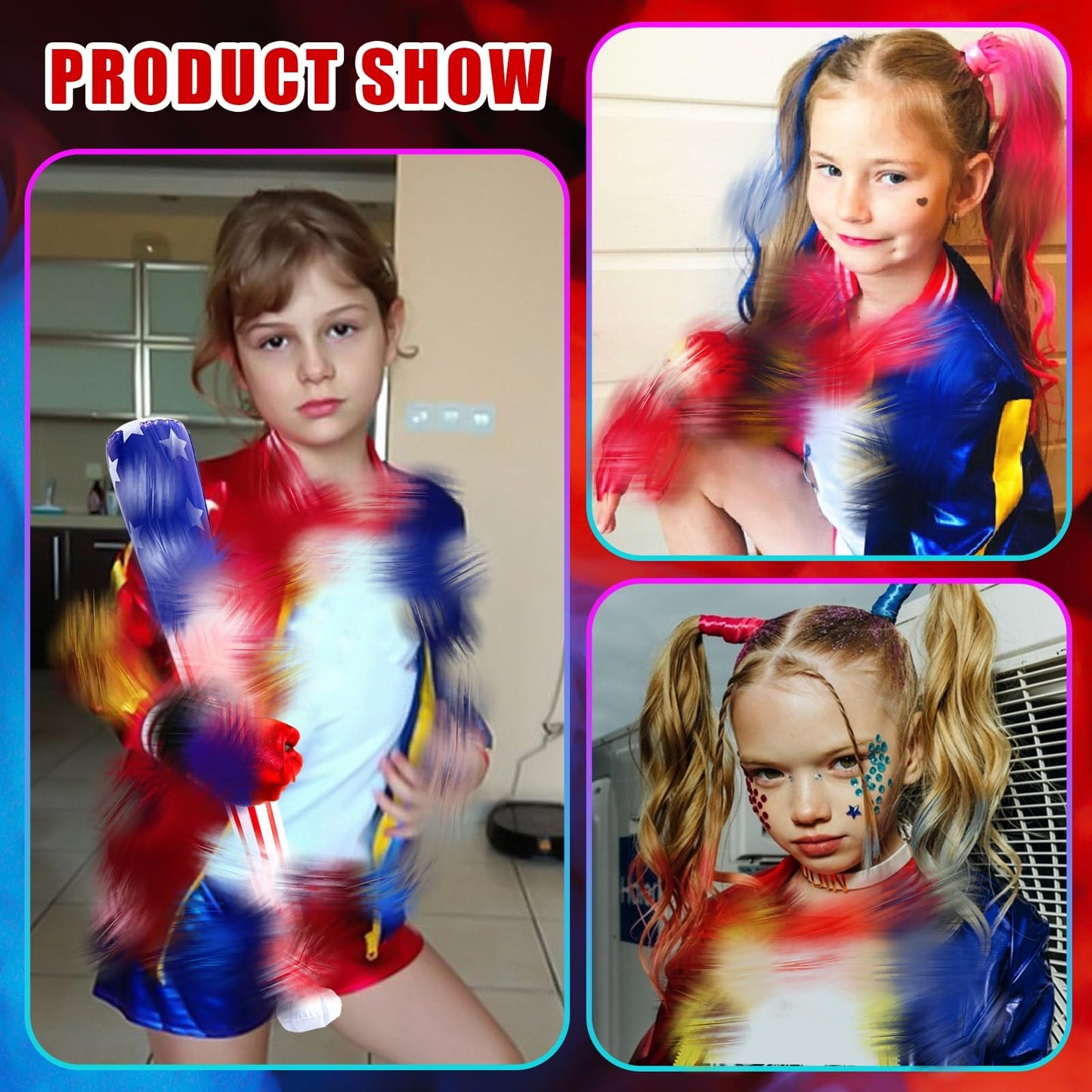 Kitimi Costumes for Kids Girls- Villain Halloween Fancy Dress Outfits Set Carnival Cosplay Costume Kit Include Jacket, T-Shirt, Shorts, Gloves, Wig, Tattoo, Baseball Bat for Theme Party Children 150