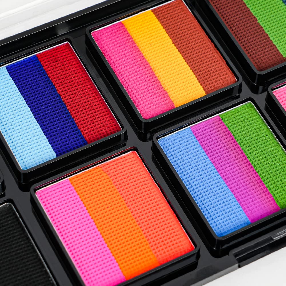 LOPHE Face Body Painting Kit, 26 Colors Rainbow Body Paint for Kids Adults, Safe & Non-Toxic Water Based Split Cake Face Paint Palette with 2 Brushes, Party Makeup Set for Halloween Christmas Cosplay