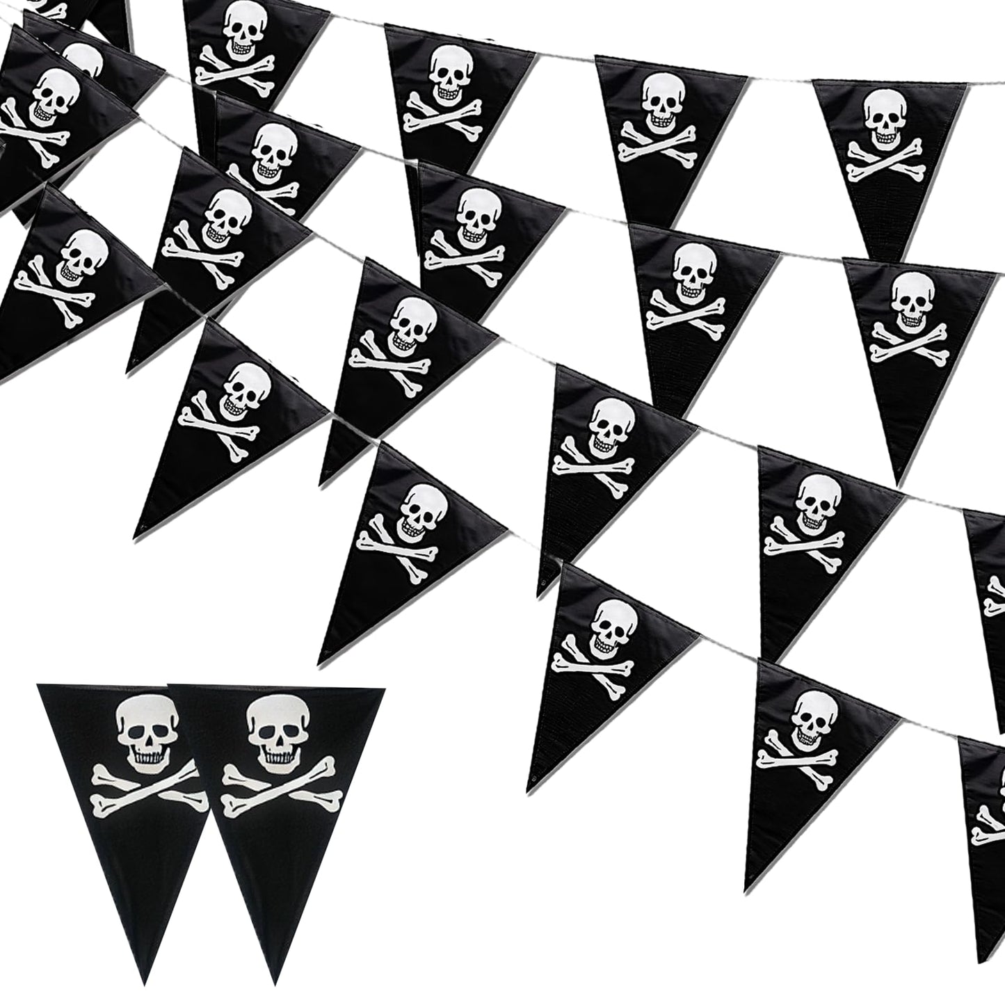 Pirate Flag Bunting - 32.8ft Pirate Skull Banner Birthday Party Decorations for Halloween Outdoor Indoor Decorations