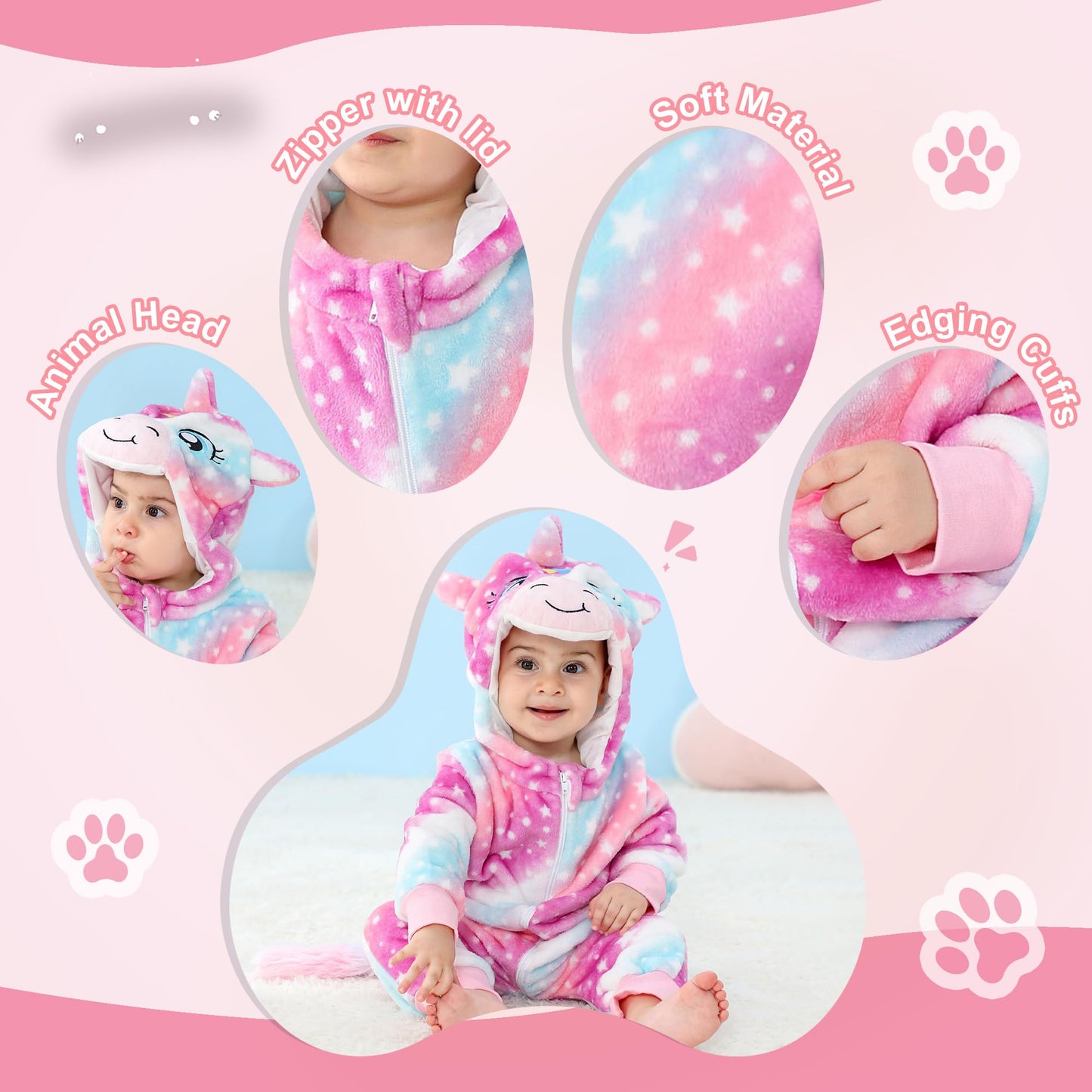 COOKY.D Baby Girls Boys Hooded Romper Long Sleeve Winter Cosplay Costume Jumpsuit for 12-18 Months, Star