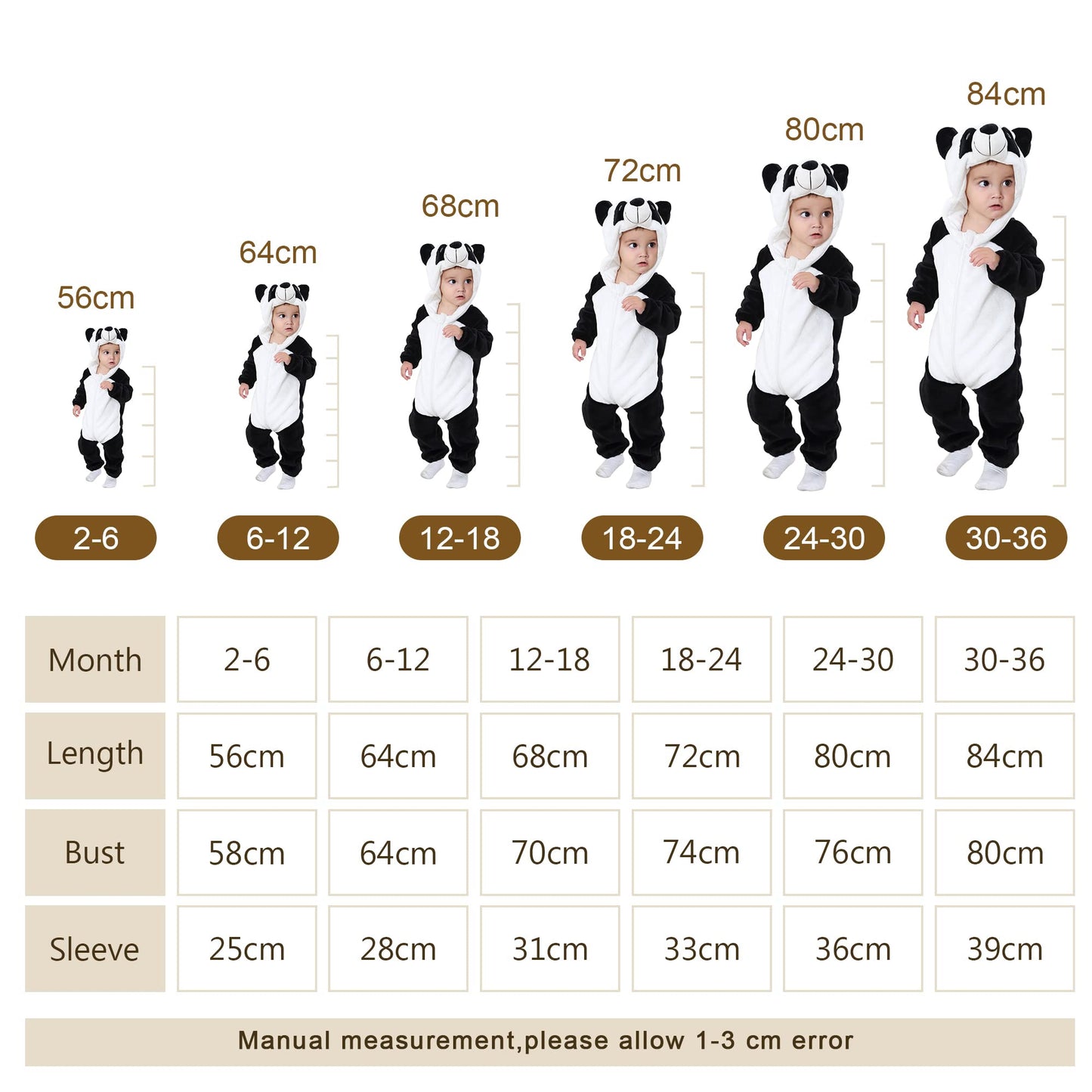 COOKY.D Infant Hooded Baby Rompers Animal Jumpsuit Soft Flannel Winter Cosplay Costume for Baby Girls Boys, 6-12 Months, Panda
