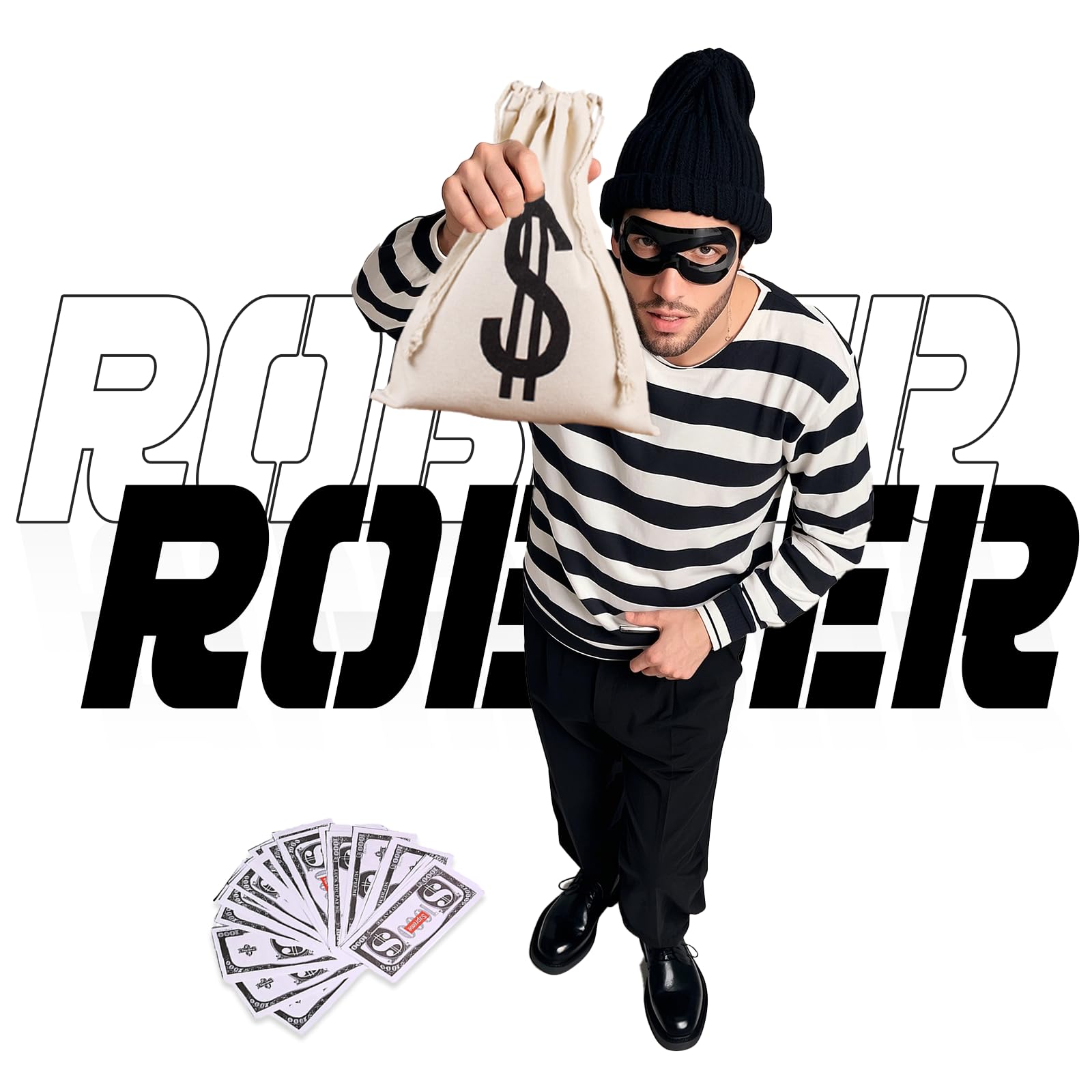 Adults Burglar Costume - Robber Fancy Dress Costume Set - Adult (image 6)