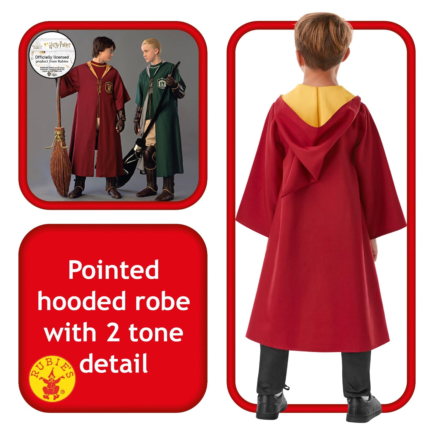 Rubies Official Harry Potter Quidditch Robe Costume for Kids – Hooded Robe with Faux Jumper for Wizard Play, Size 7-8 Years Halloween