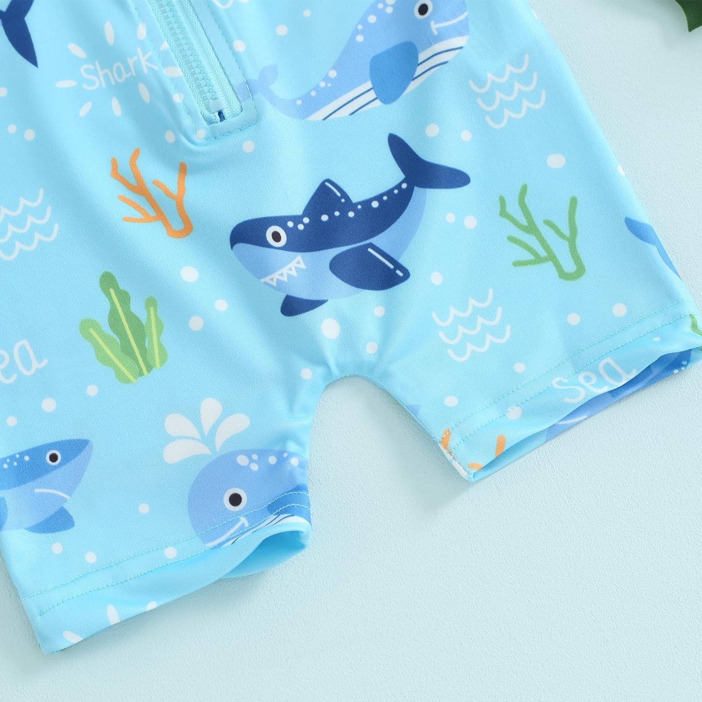 BABWWNIX Baby Boy Swimsuit Swimming Costume Rash Guard Zipper One Piece Short Sleeve Sunsuit Beach Swimwear Bathing Suits (Baby Swimming Costume-Sky Blue, 18-24 Months)