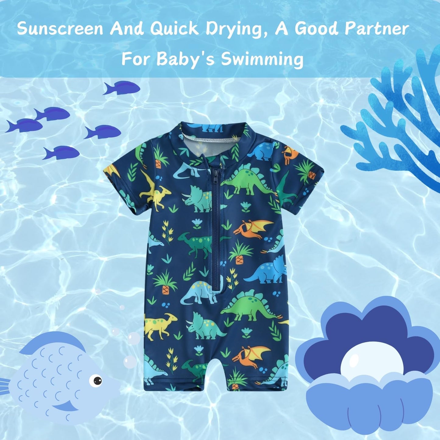 HAGOT Baby Boy Swimsuit, Infant Baby Swimming Costume, One Piece Zipper Swimwear Toddler, Beach Bathing Suits
