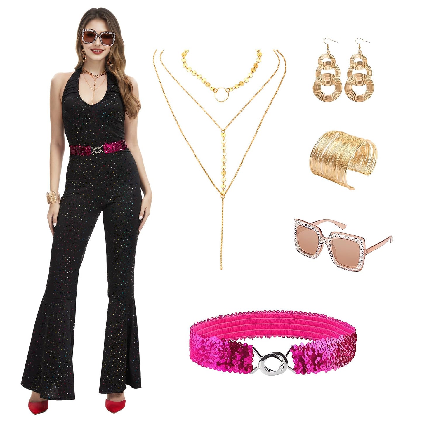 70s Disco Costume for Women - 70s Sequin Jumpsuit - Disco Accessory