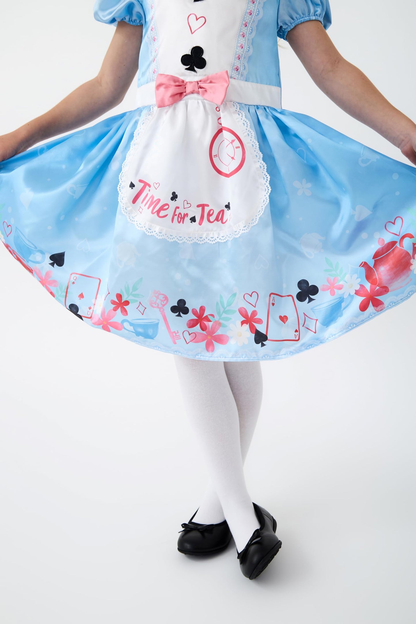 Blues Group Wonderland Alice Girls Costume with Bow Headband, Book Character Fancy Dress, World Book Day, Party Outfit, Ages 3-10 (6-8 Years)