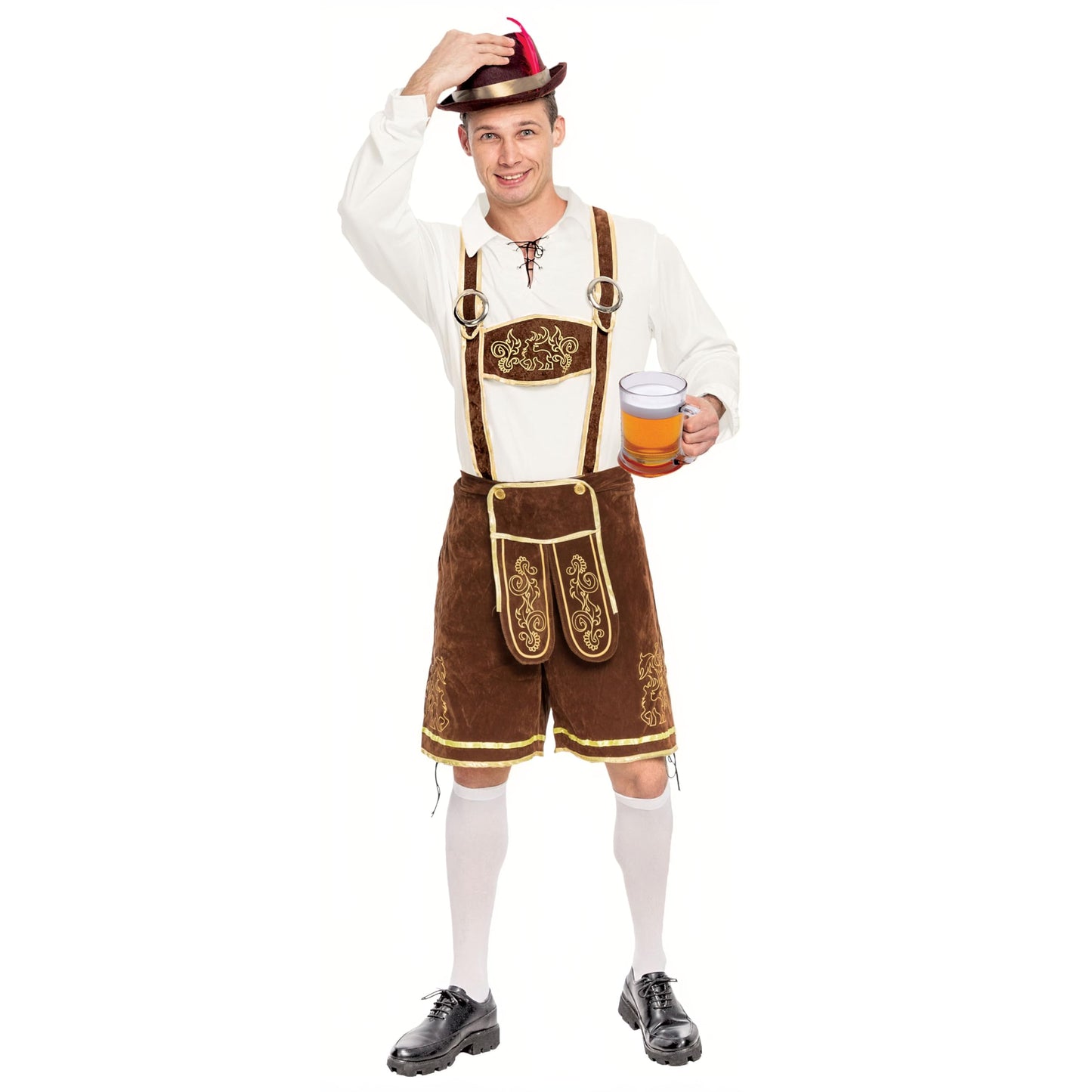 Spooktacular Creations Men’s German Bavarian Oktoberfest Costume Set Lederhosen men for Halloween Dress Up Party and Beer Festival (Medium)