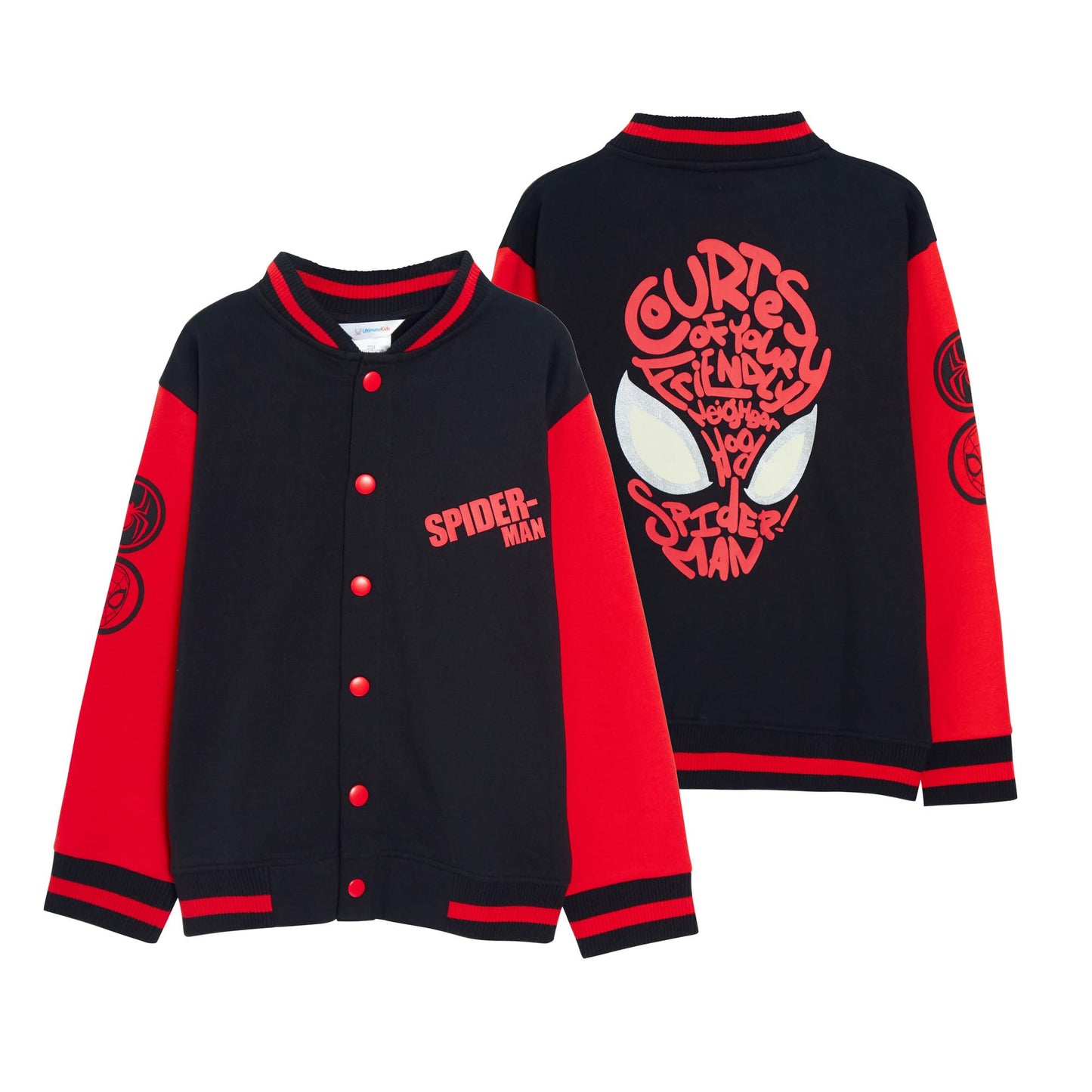Boys Girls Spiderman Varsity Baseball Jacket With Glow In the Dark Eyes Kids Marvel Spidey Jacket Kids Warm Bomber Coat 7-8 Years