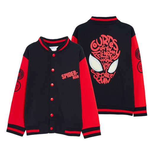 Spider-Man varsity jacket with glow-in-dark eyes, age 7-8