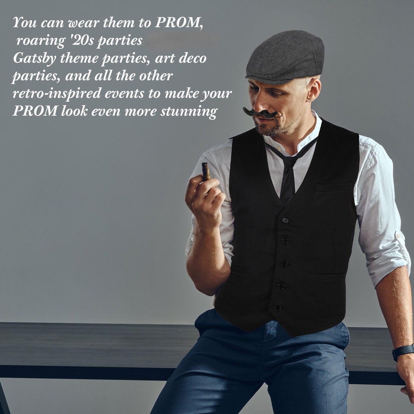 1920s Mens Gangster Costume Accessories Set - Vest - Newsboy Hat