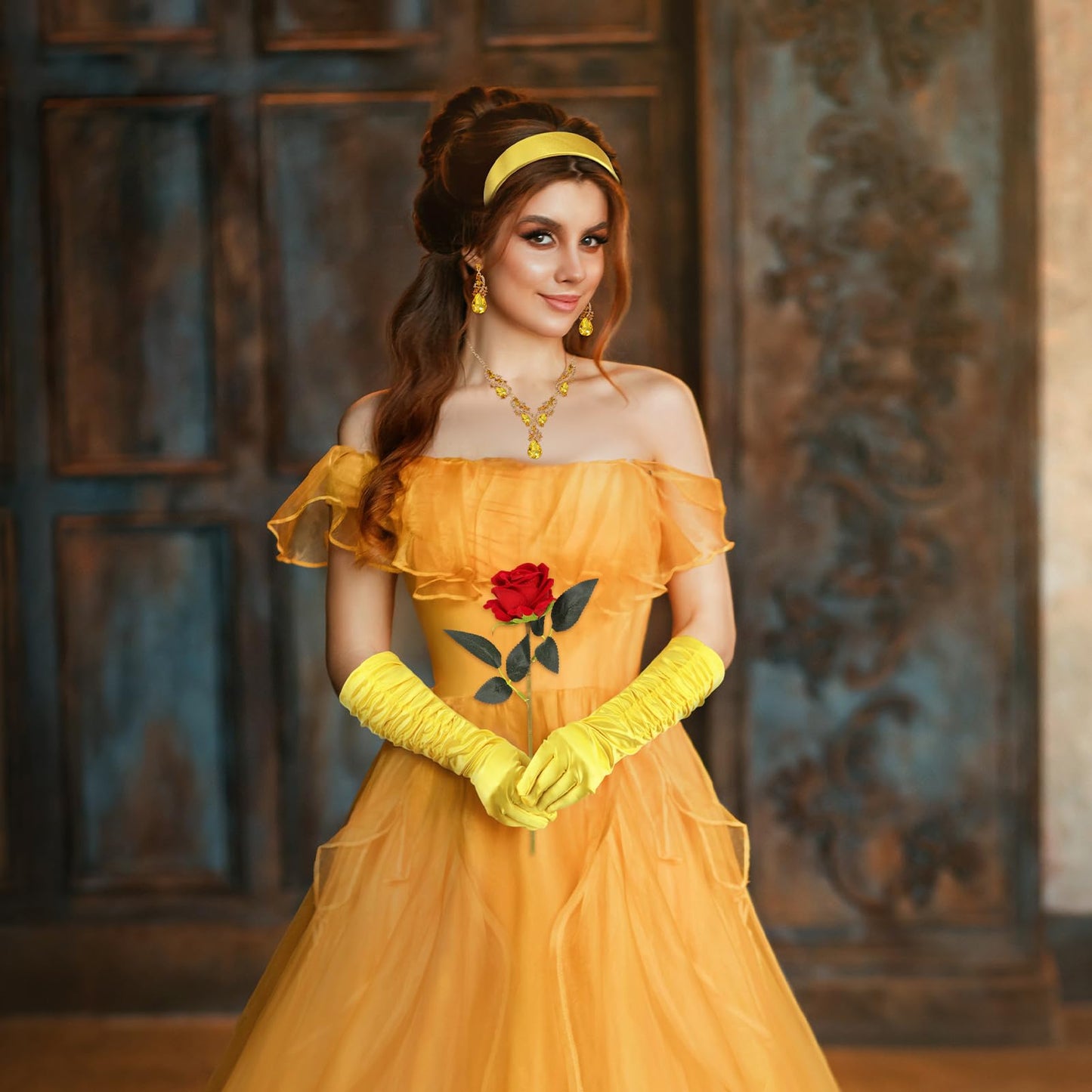 Princess Costumes for Women - Princess Tiara Headband Yellow Gloves (image 6)