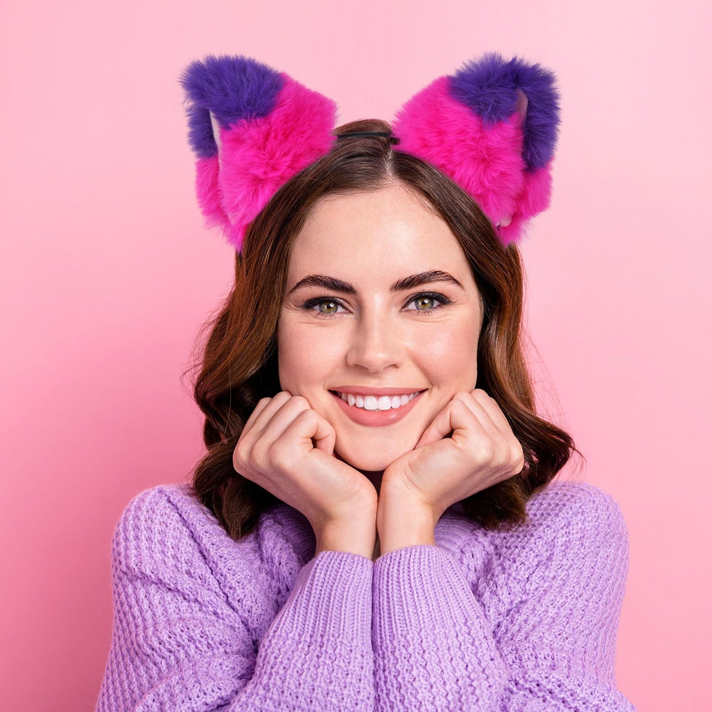 Pink Purple Striped Cat Costume Include Cat Ears Headband - Furry