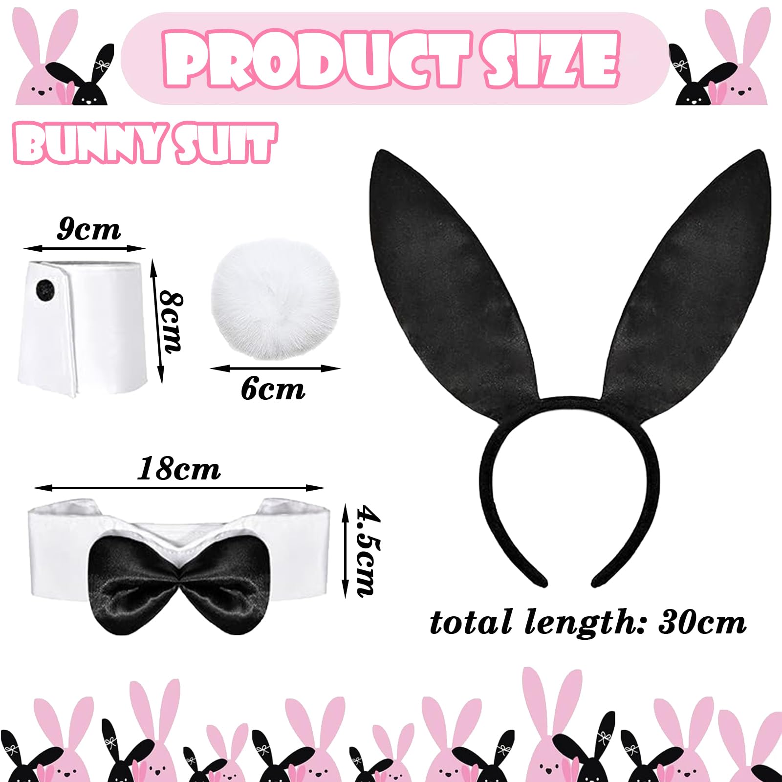 Bunny Costume 5-Piece Set with Bunny Ears - Collar & Bow Tie (image 2)