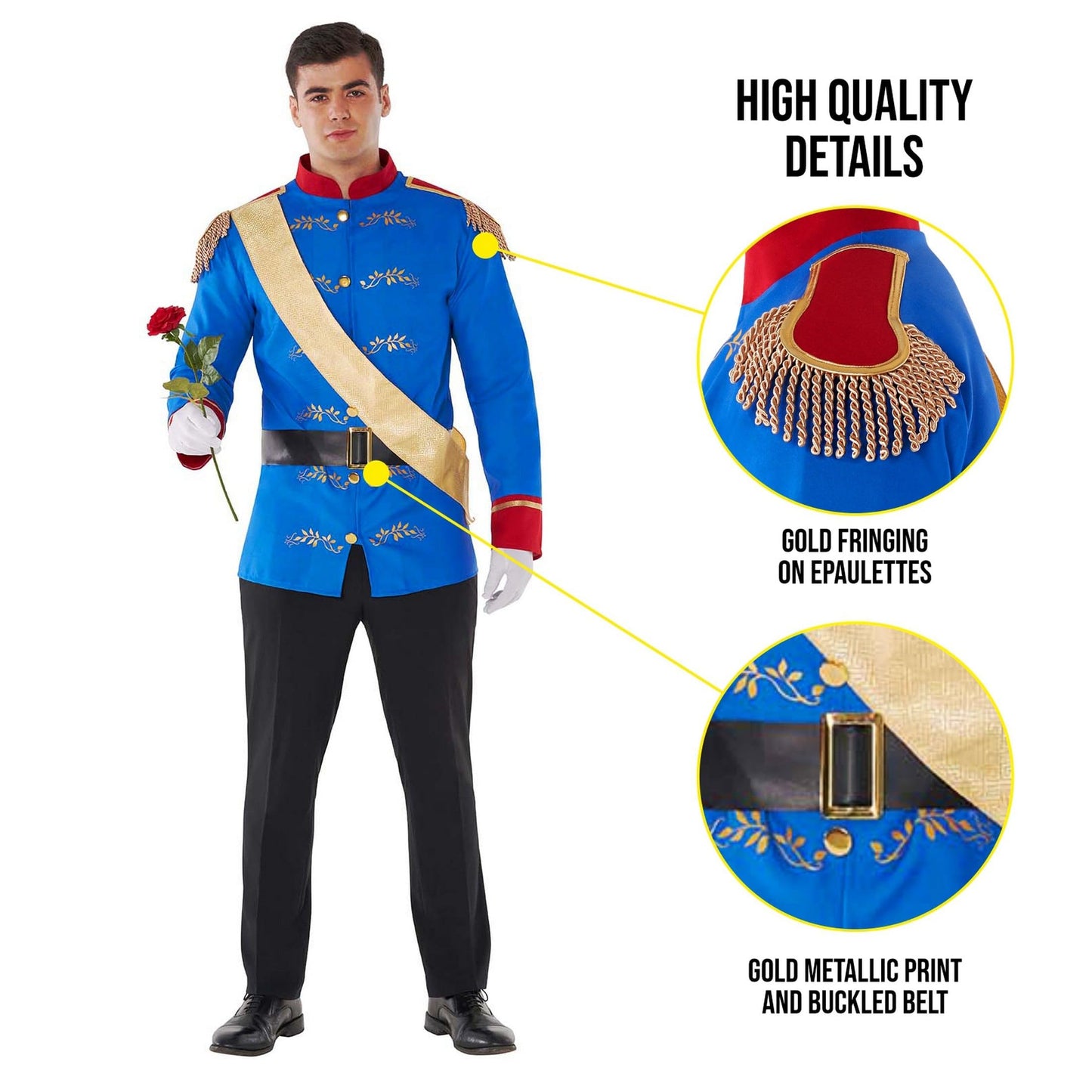 Morph Costumes Prince Charming Costume for Men - Royal Fancy Dress Adult Halloween Costume, Elegant Prince Outfit, Medium