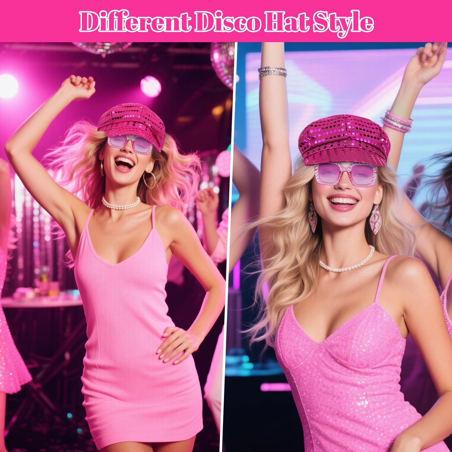 Pink Glitter Hat for ABBA Accessories Women with Sequins Hat Bling (image 7)