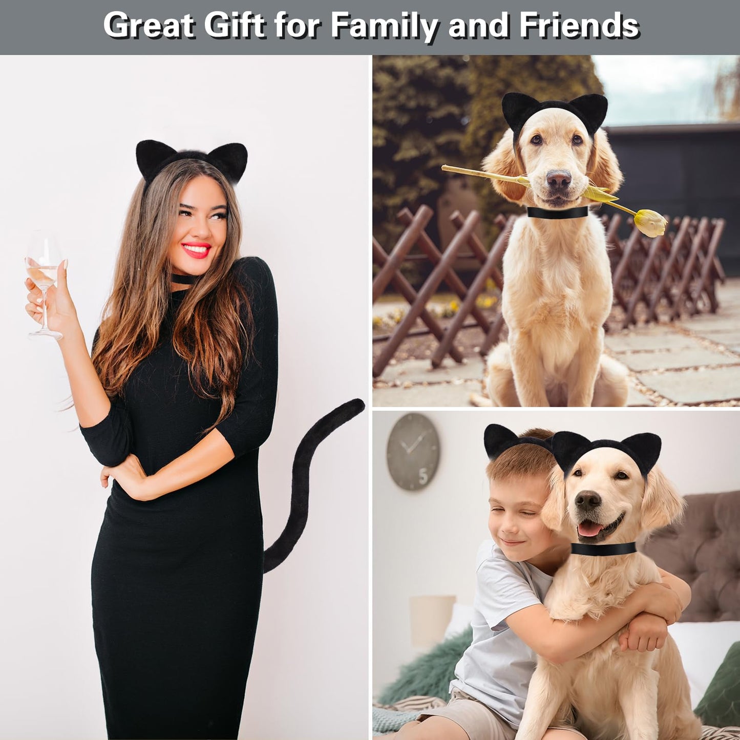 Cat Ears and Tail Set with Bells - Black Cat Costume with Cat Ears