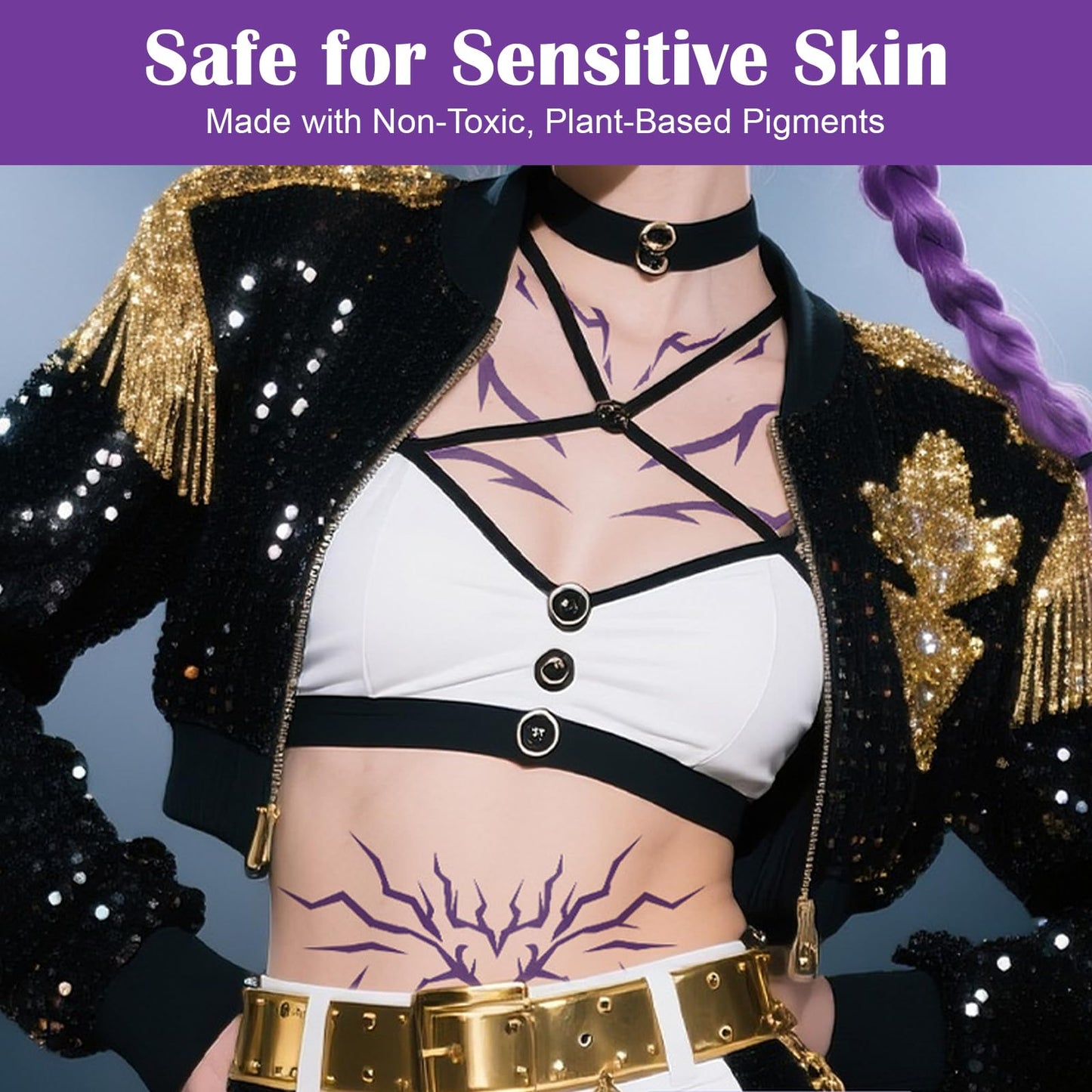 Demon Purple Temporary Tattoos - Temporary Tattoos for Kids - Fake