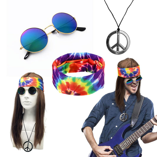 Hippie accessories set with disco costume and brown wig