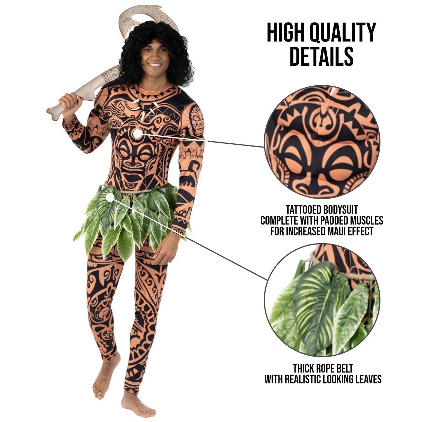Polynesian Costume Adult Men - Hawaiian Fancy Dress - Leaf Costume